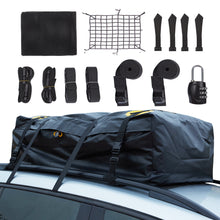 Load image into Gallery viewer, Alfa Gear Waterproof No Blow Off Car Roof Bag Cargo bag Car Roof Top Carrier Soft-Shell Carriers with Extra Tie down Straps,Anti-slip mats,Safety lock,Cargo Net 15 Cu.ft for cars with or without racks
