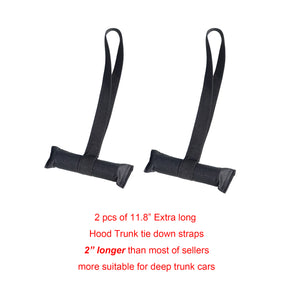 Alfa Gear Hood and Trunk Tie Down Strap Kits 4pcs/Set Black